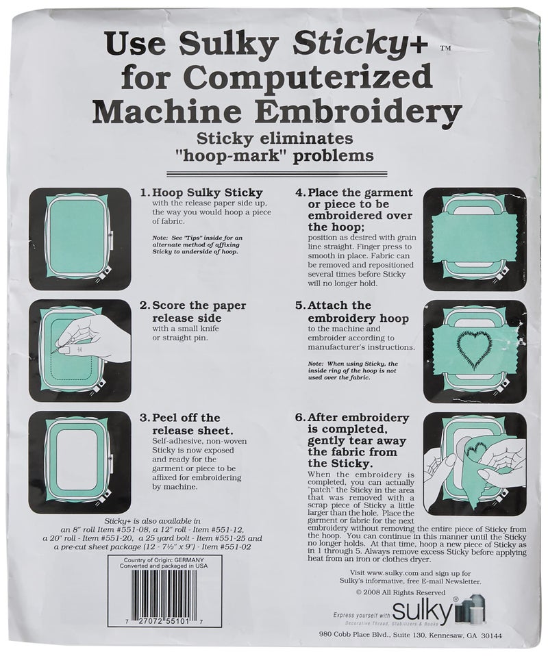 Sulky 551-01 Sticky Self, 22.5-Inch by 36-Inch, Adhesive Tear/Away Stabilizer, Transparent - Image 2